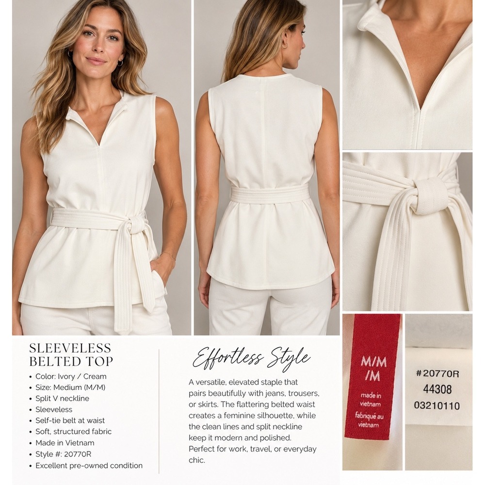 Spanx The Perfect Tie Waist Ponte Top Cream Off-White Sleeveless 2077OR Medium